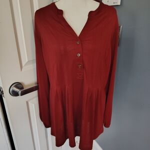 Wonderly Long-Sleeve Peplum Blouse - Rust Red
